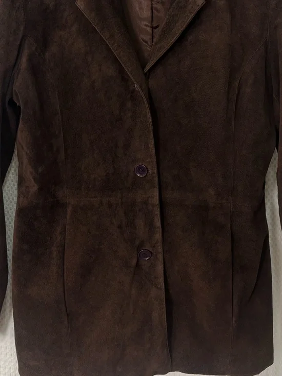 Dialogue Women's Dark Chocolate Brown Suede Leather Blazer - Picture 5 of 6